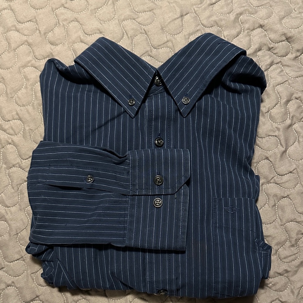 Dockers Men's Dark Blue Pinstripe Dress Shirt